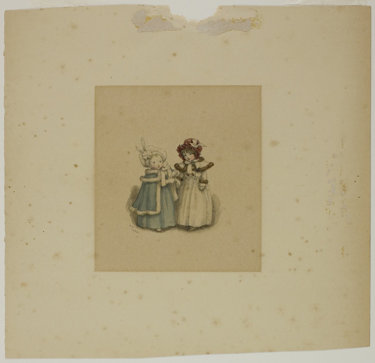 Due bambine con cappotti bordati di pelliccia da Kate Greenaway
