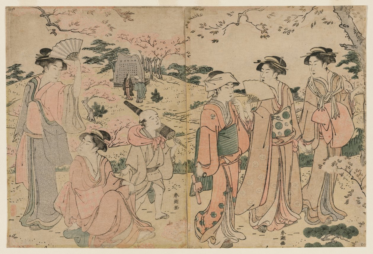 Donne che ammirano i fiori di ciliegio ad Asukayama da Katsukawa Shuncho