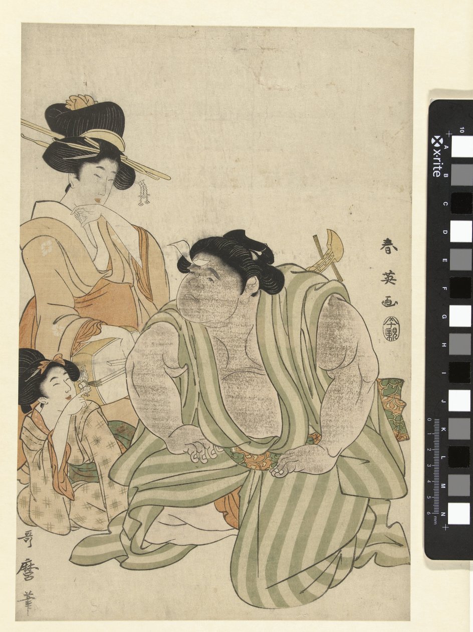 Lottatore e due donne da Katsukawa Shunei