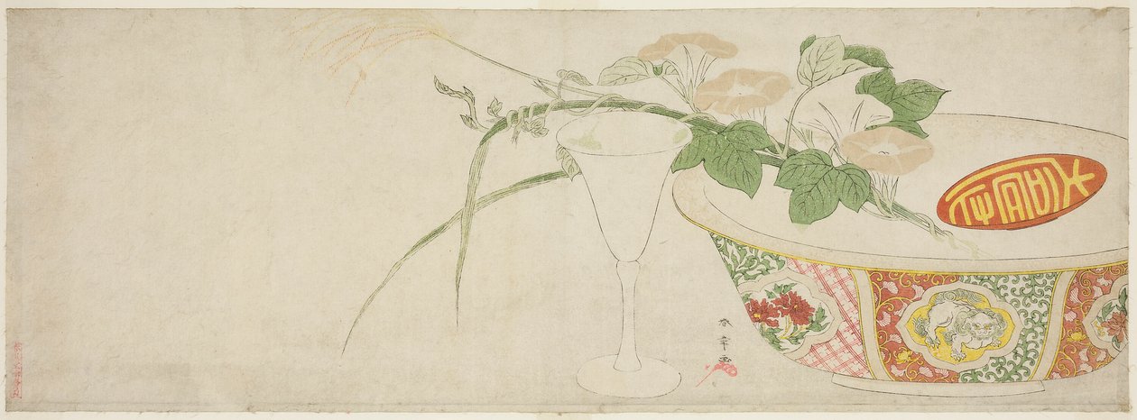 Piante, ciotola di porcellana e calice di vetro da Katsukawa Shunsho