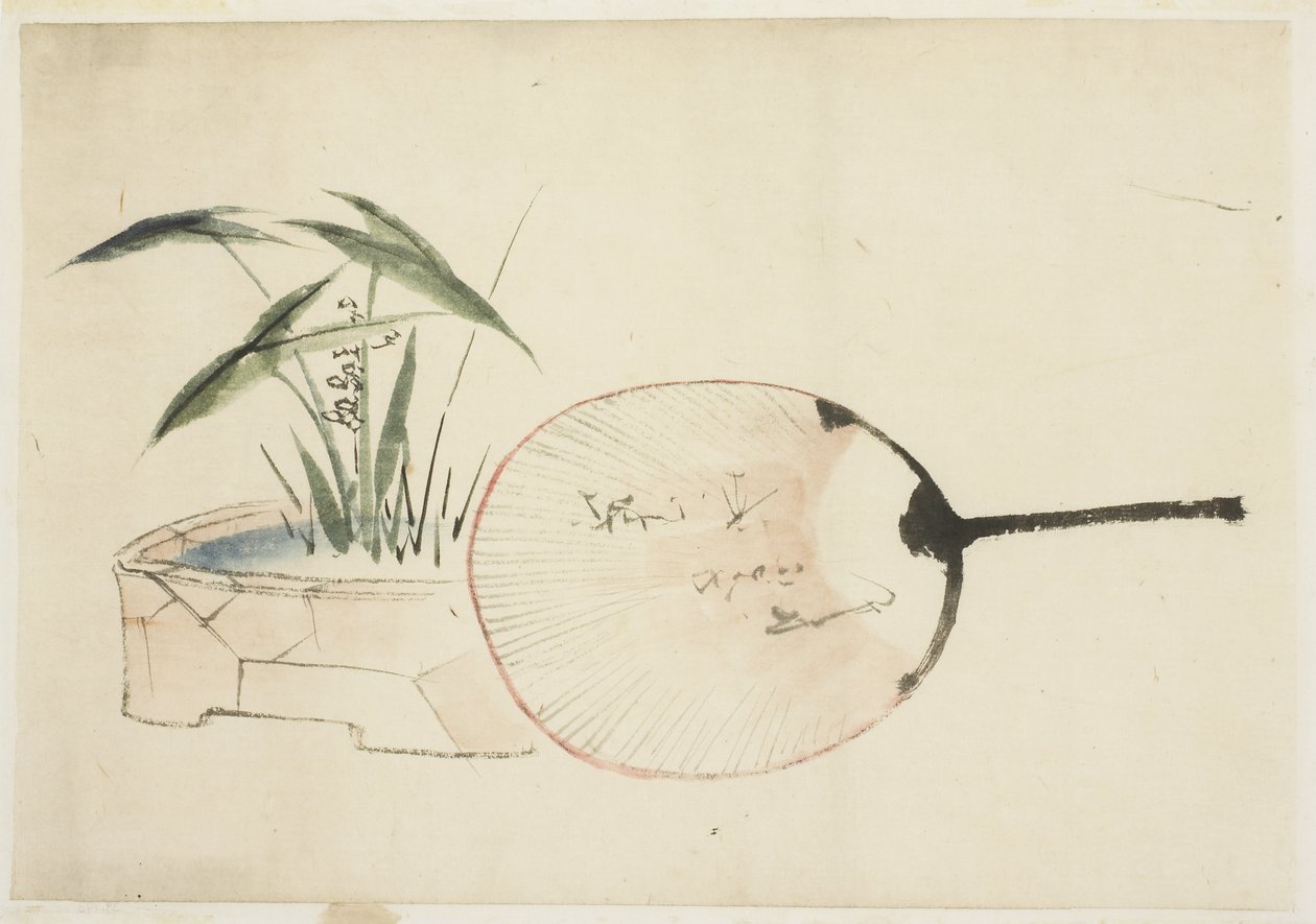 Ventaglio e composizione floreale da Katsushika (school of) Hokusai