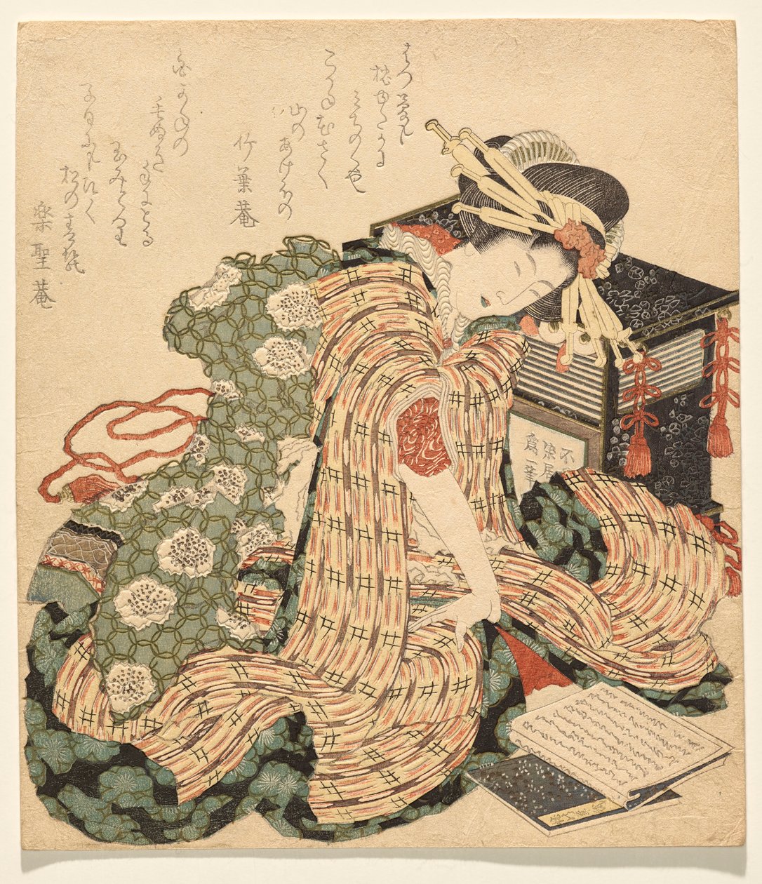 Cortigiana che riposa con una copia di da Katsushika Hokusai