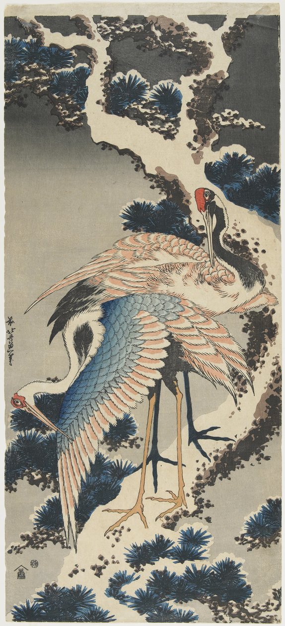 Gru su pino, c. 1834 da Katsushika Hokusai