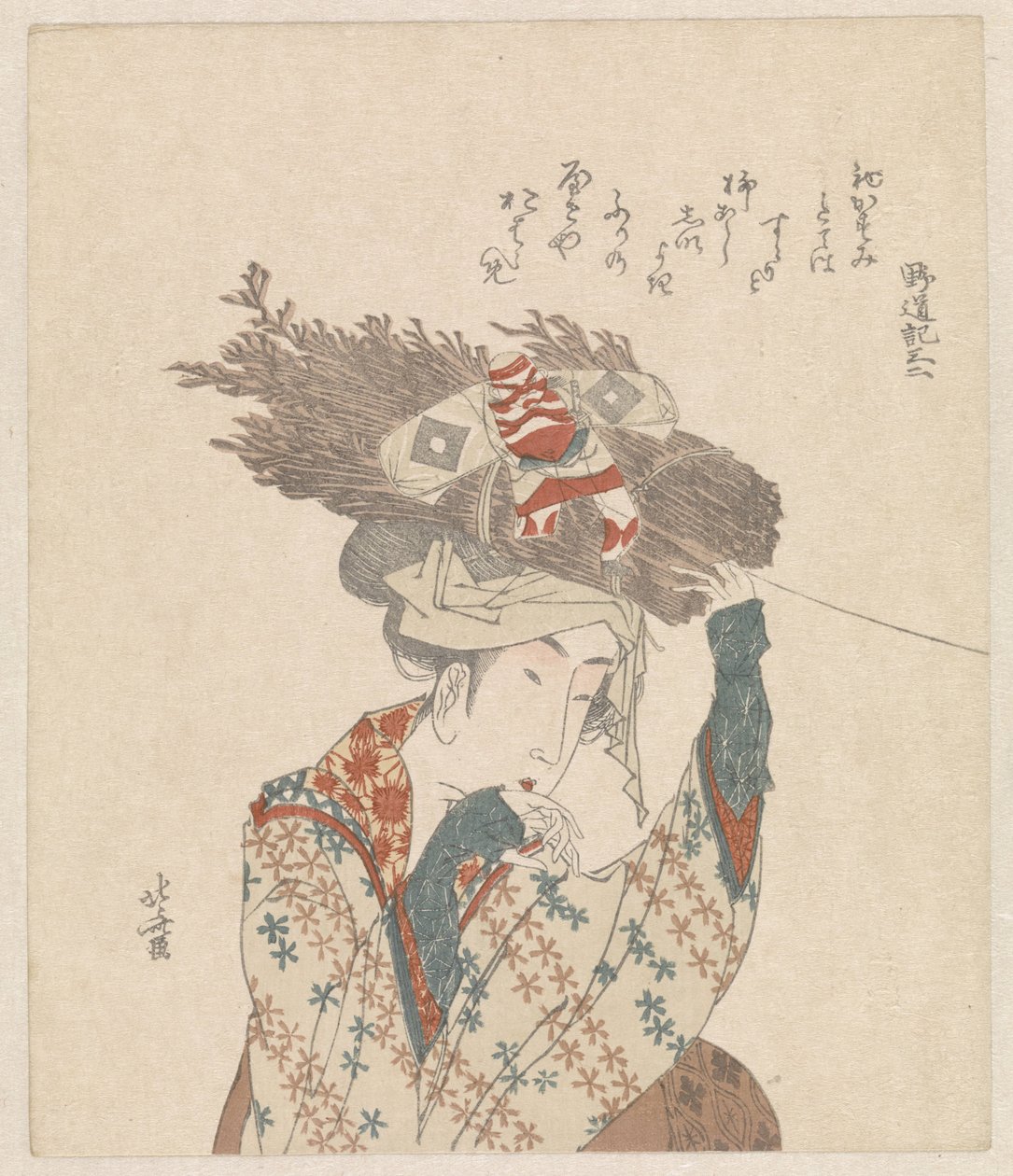 Donna con fascio di rami e aquilone da Katsushika Hokusai