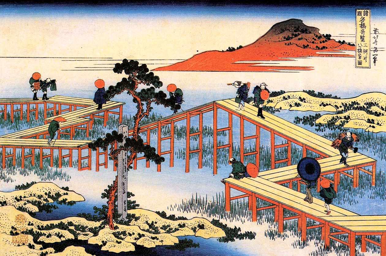 Yatsuhashi nella provincia di Mikawa, c1835 da Katsushika Hokusai