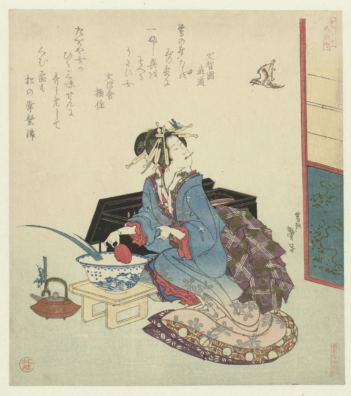 Geisha che guarda un cuculo da Katsushika Taito II