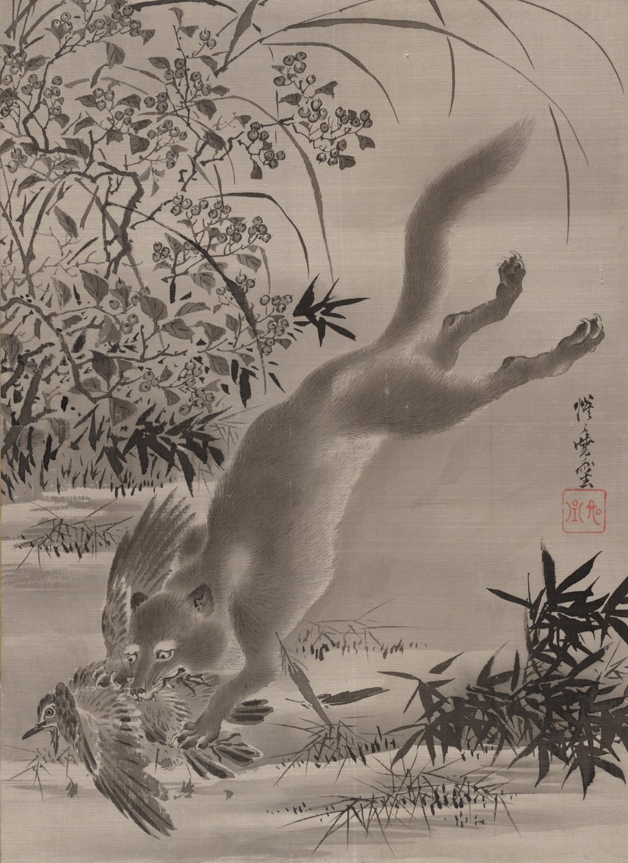 Volpe che cattura un uccello da Kawanabe Kyosai