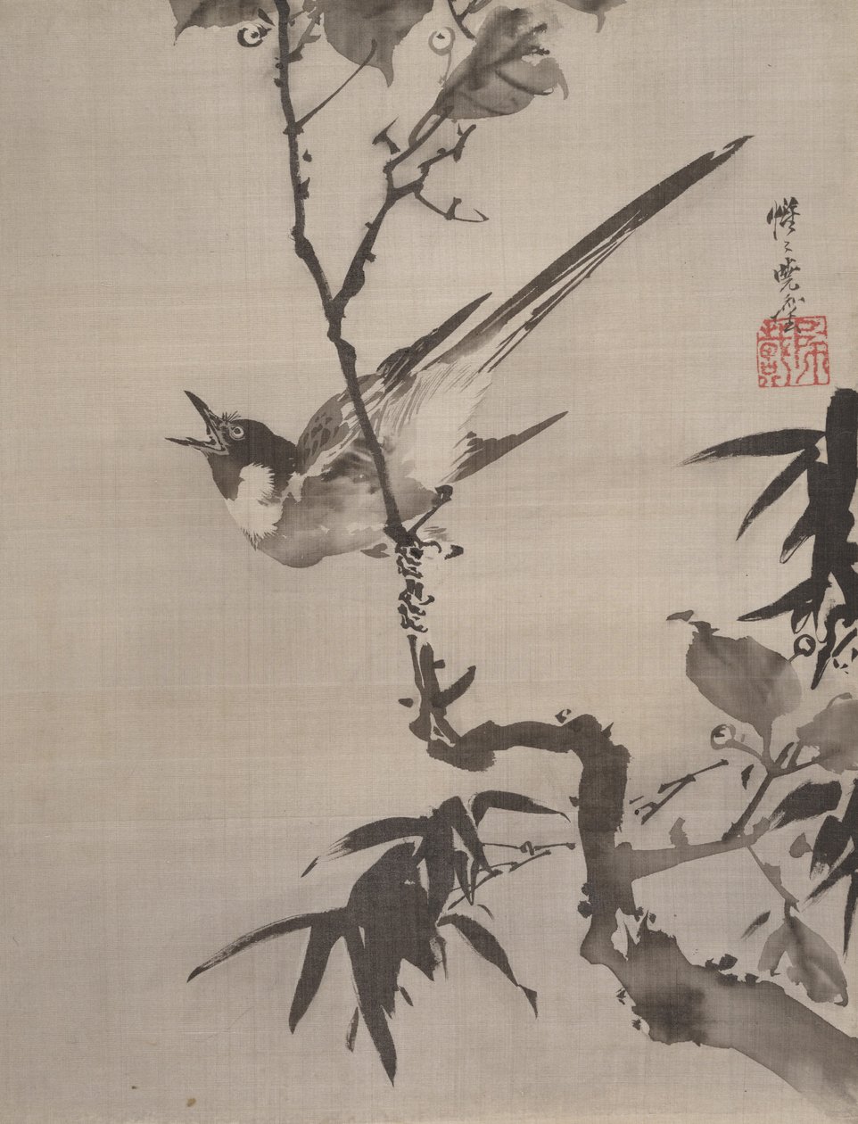 Uccello canoro su un ramo da Kawanabe Kyosai