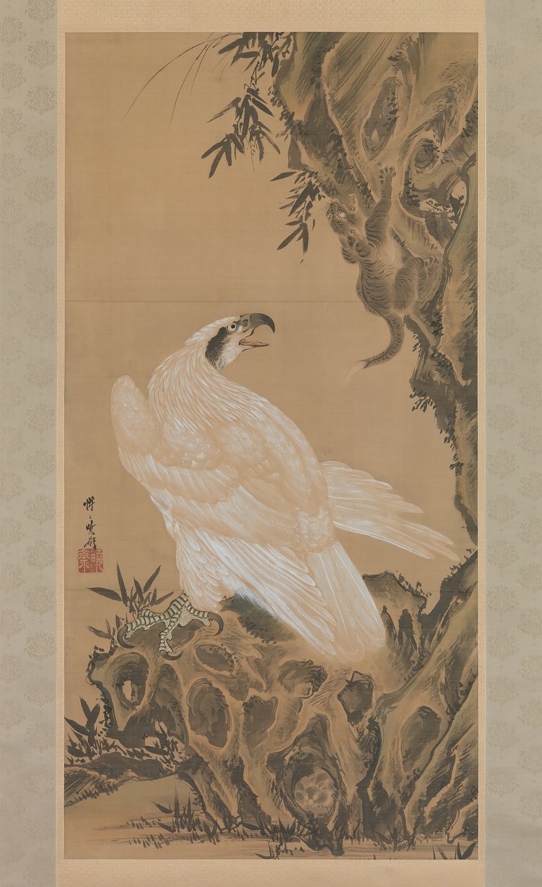 Aquila bianca che osserva un leone di montagna da Kawanabe Kyosai