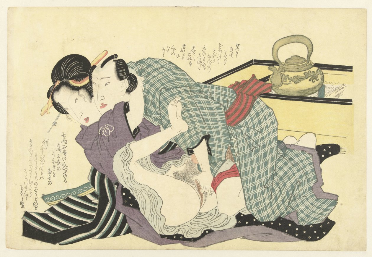 Coppia innamorata davanti a un calderone da Keisai Eisen (attributed to)
