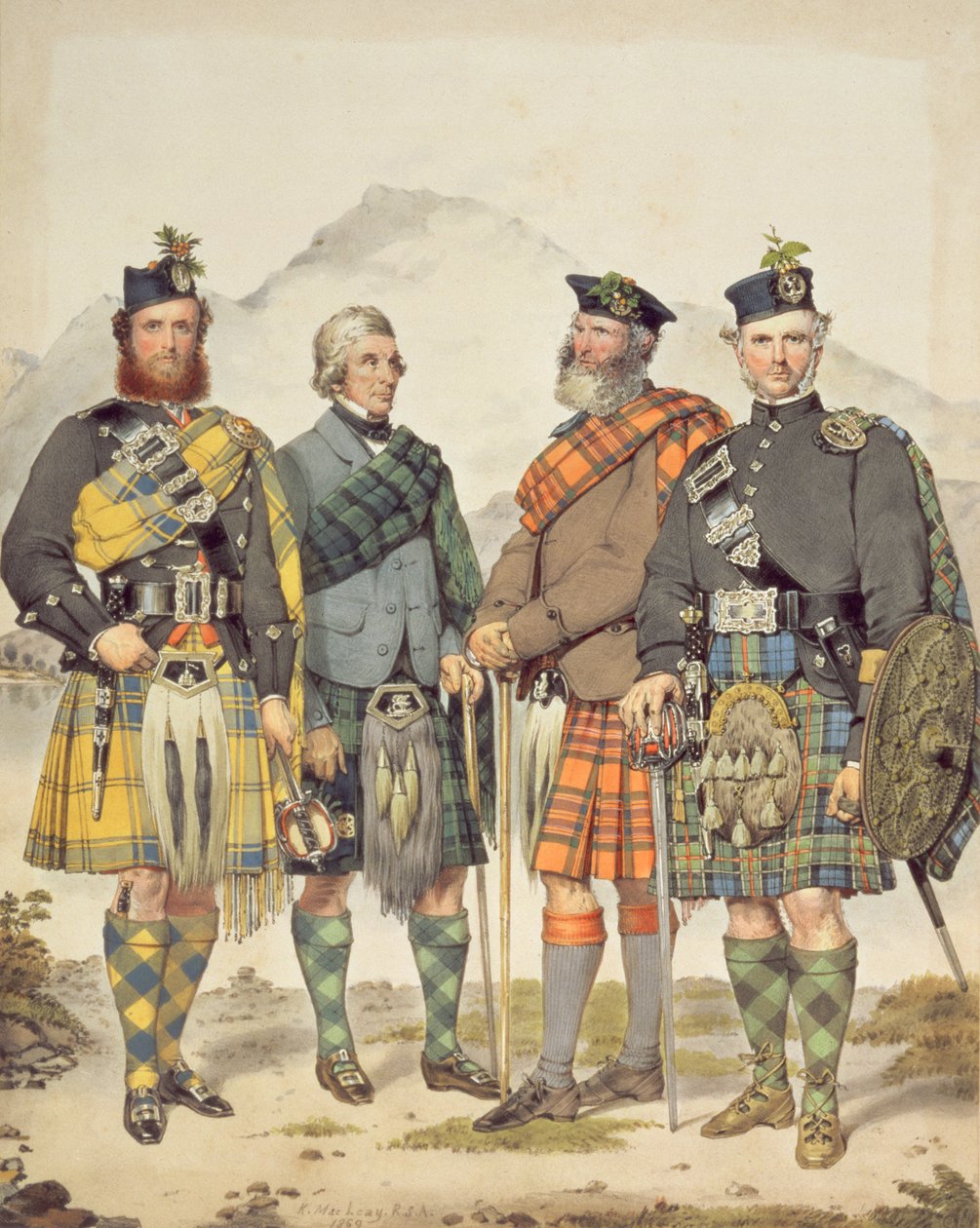 Quattro gentiluomini in abito scozzese, 1869 da Kenneth Macleay