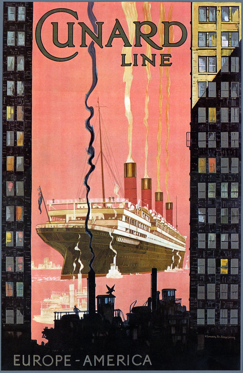 Poster della Cunard Line Europa-America, USA, c. 1900 da Kenneth Shoesmith