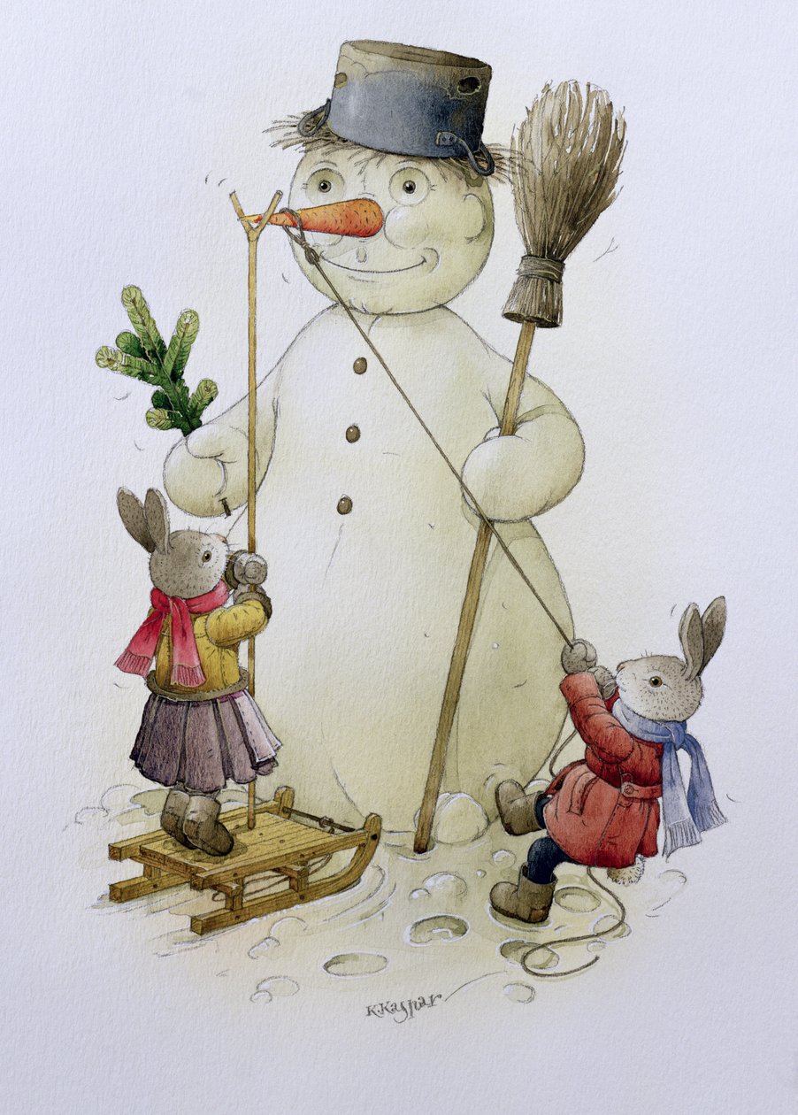 Pupazzo di neve e lepri, 1999 da Kestutis Kasparavicius