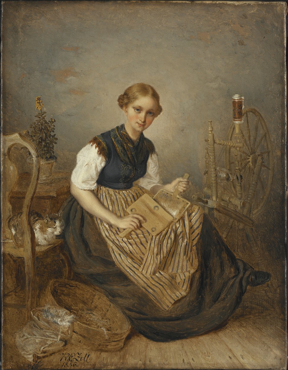 Una ragazza che carda, 1856 da Kilian Christoffer Zoll