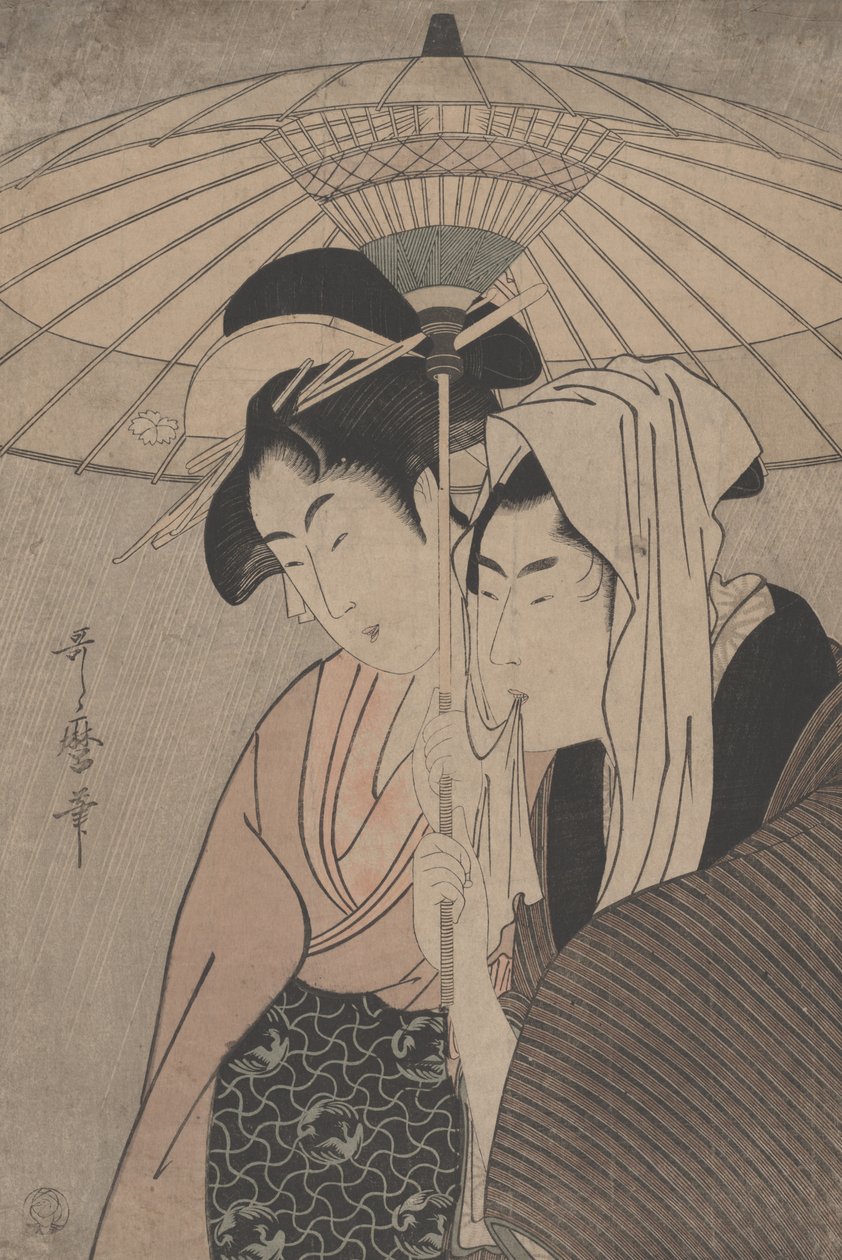 Uomo e donna sotto un ombrello, 1797 da Kitagawa Utamaro