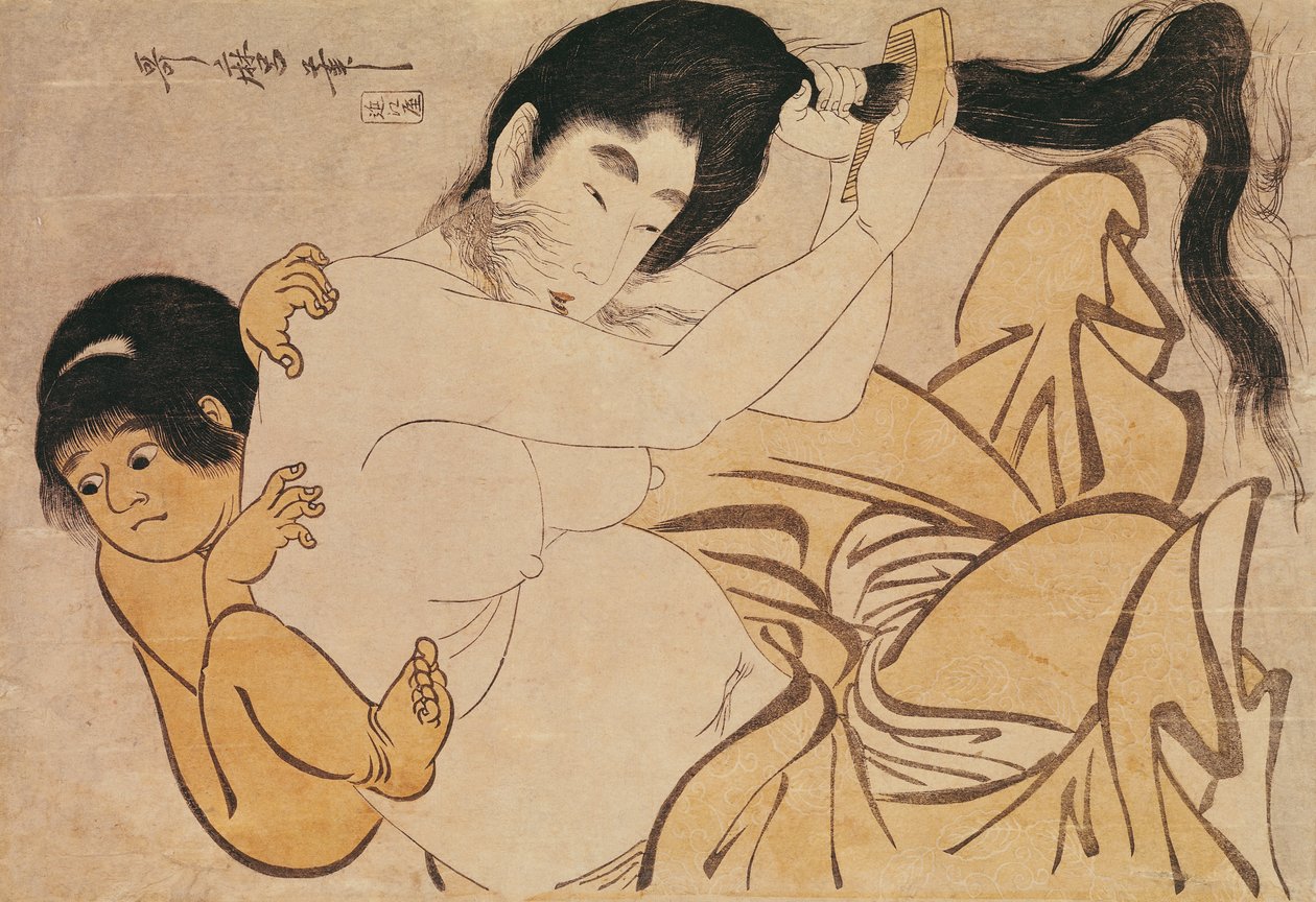 Yama-Uba, la donna della montagna, con Kintoki, il suo bambino da Kitagawa Utamaro