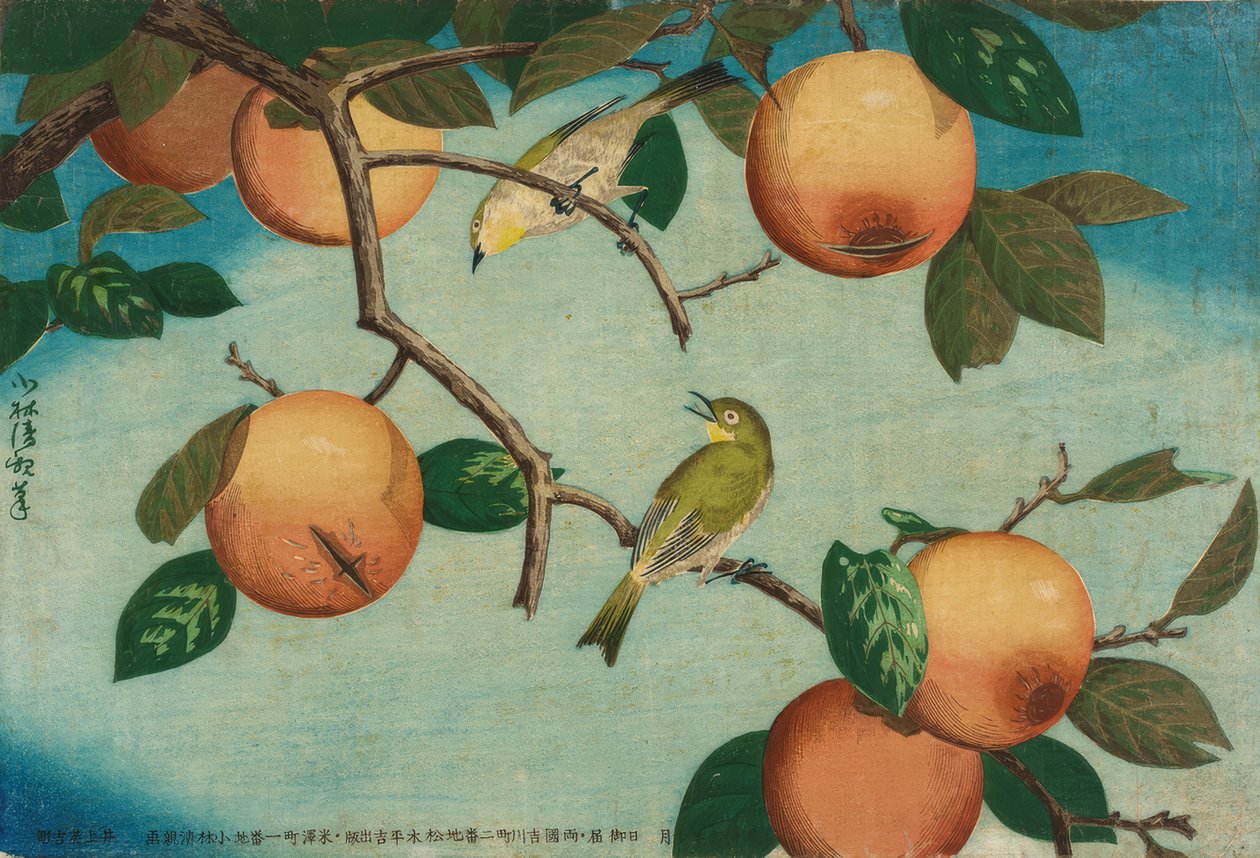 Cachi e uccelli giapponesi da Kiyochika Kobayashi