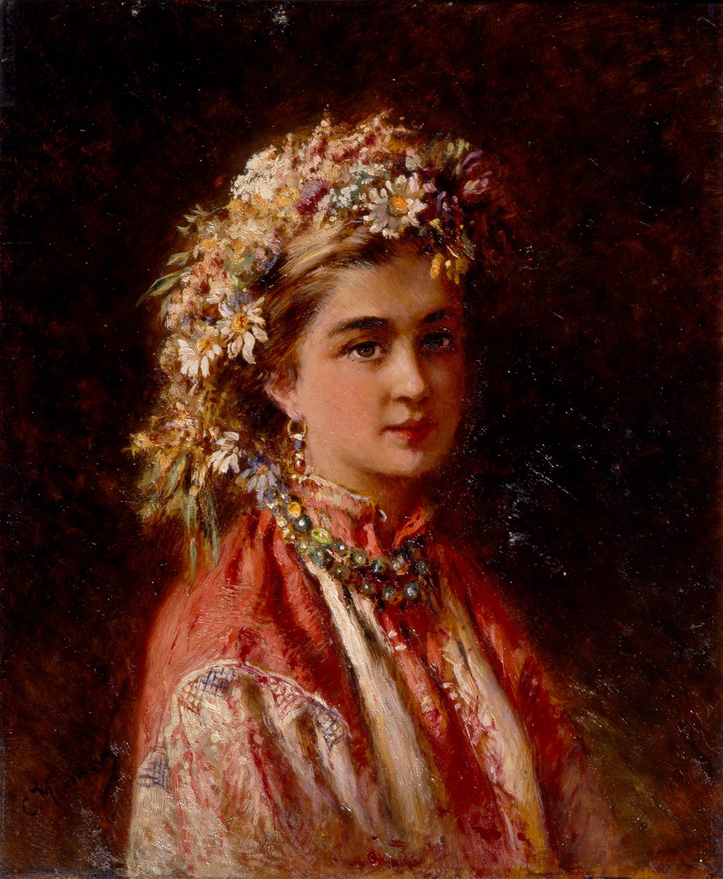 Giovane ragazza con ghirlanda di fiori da Konstantin Egorovich Makovsky