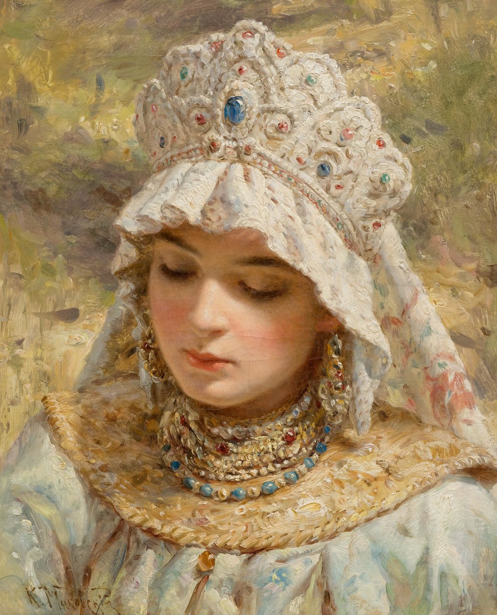 Konstantin Makovsky (attr) Ragazza con Kokoshnik da Konstantin Makovsky