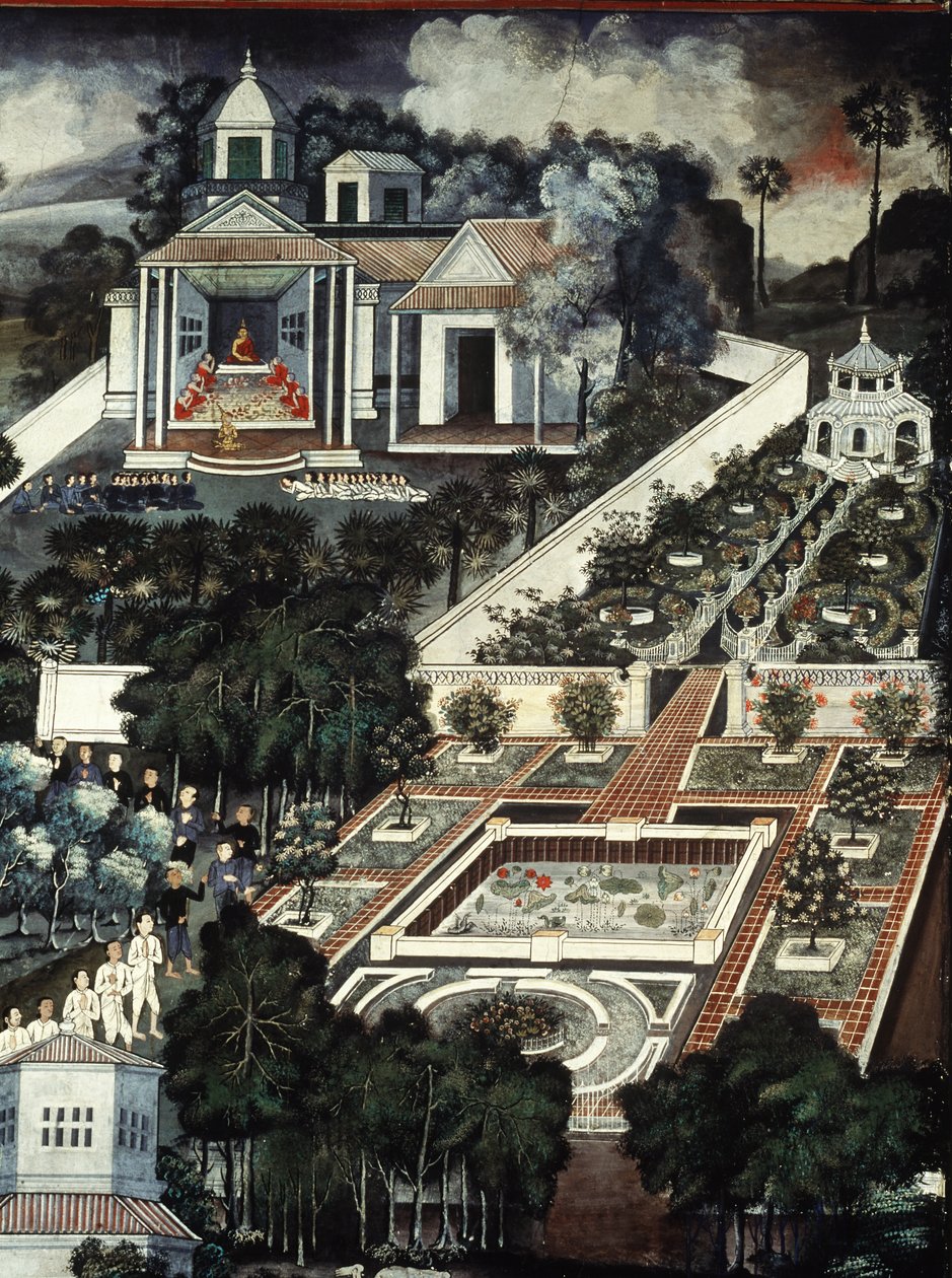 (dettaglio) di un monastero con un muro di giardino da Krua Inkhong