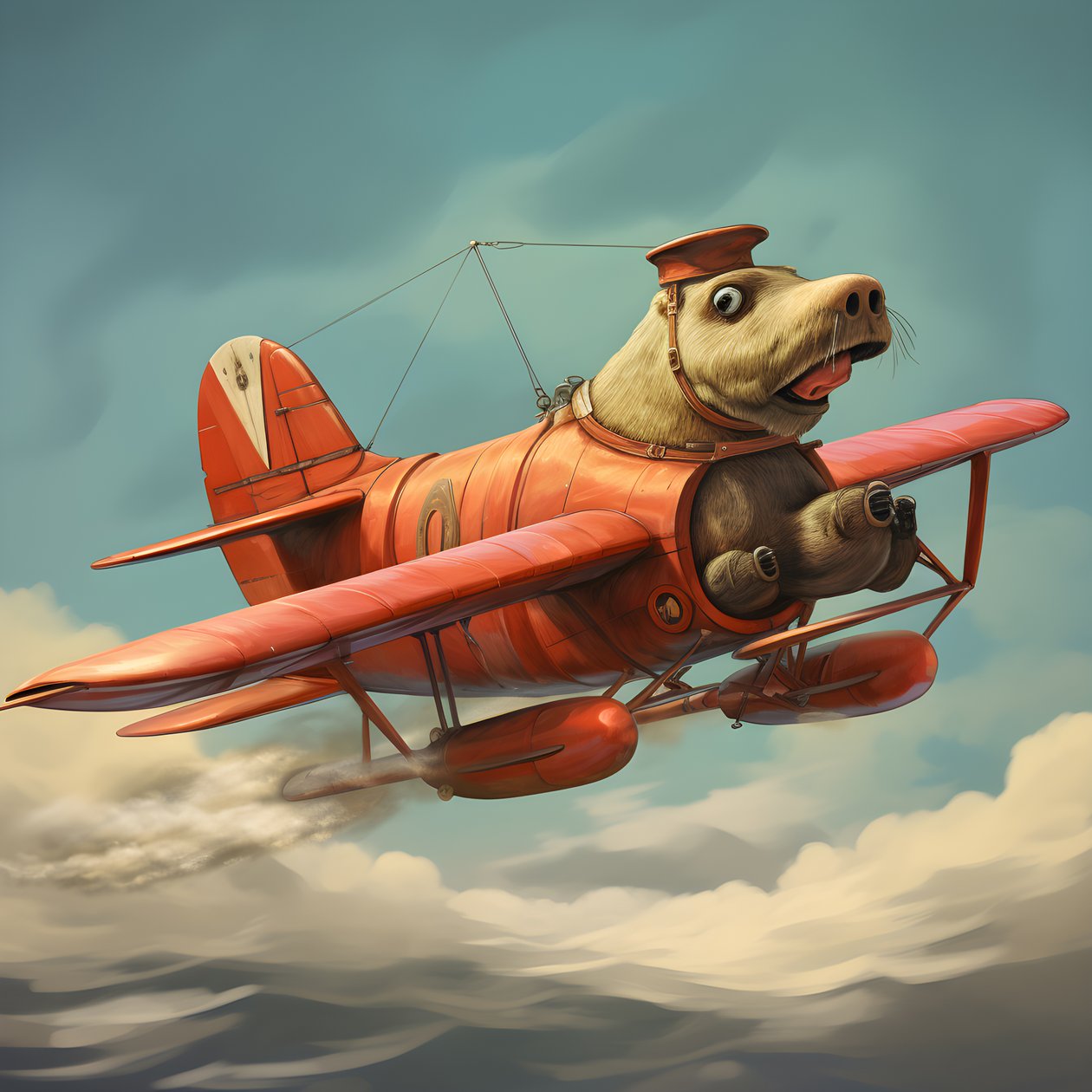 Un tricheco pilota un aereo 2 da Kurt Heppke