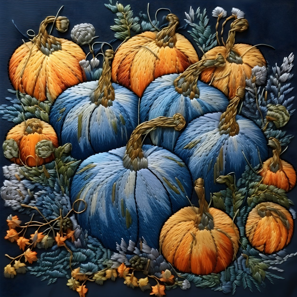 Zucca ricamata in tonalità di blu 3 da Kurt Heppke