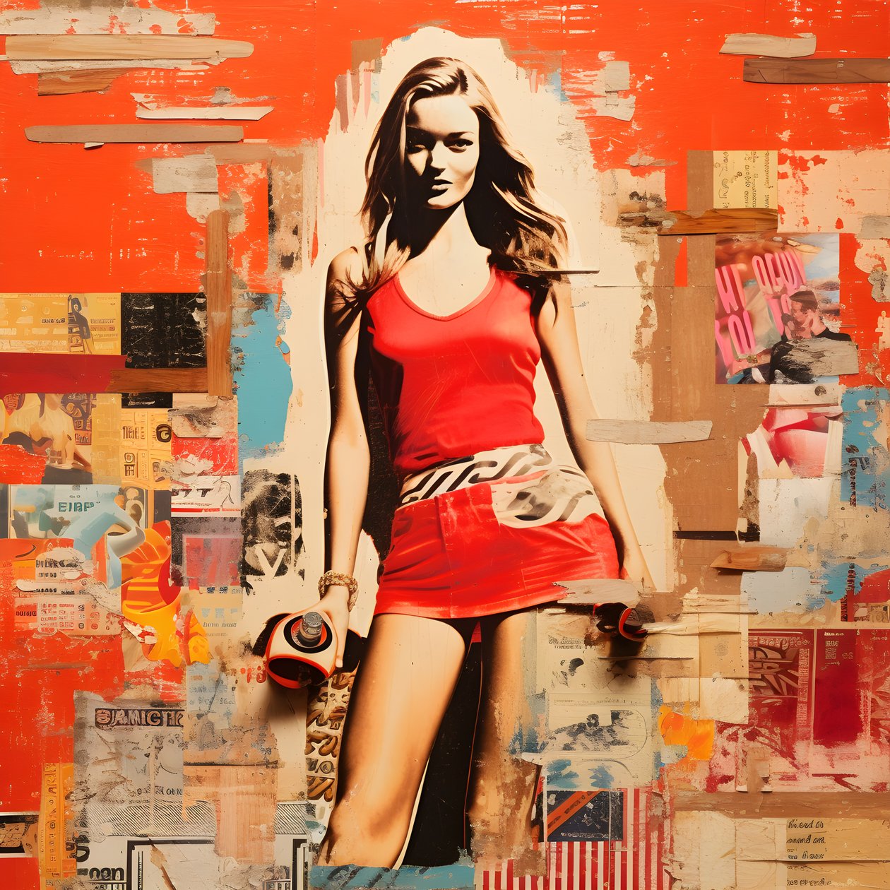 collage rosso, skateboard 4 da Kurt Heppke
