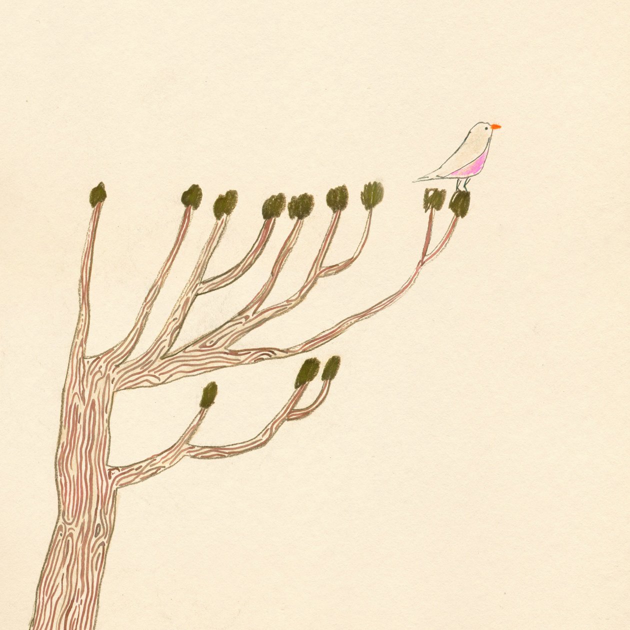Uccello su un albero, 2023 (disegno) da Léa Le Pivert