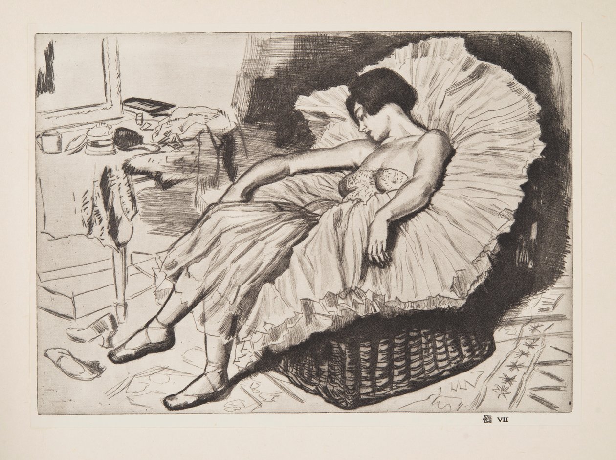 Ballerina addormentata, pub. 1925 da Laura Knight