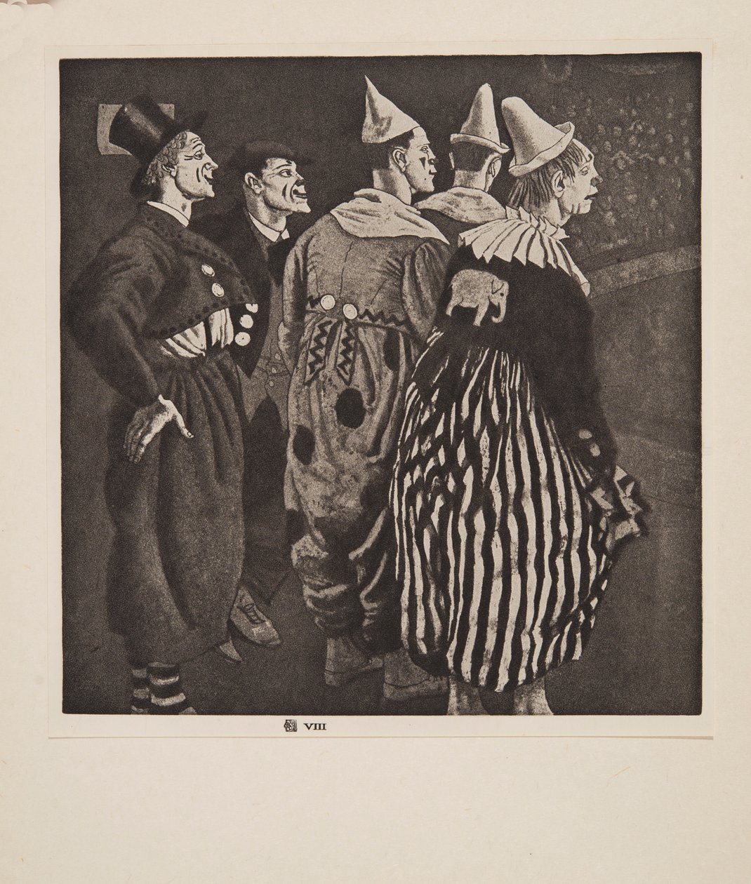 Cinque clown, pub. 1926 da Laura Knight
