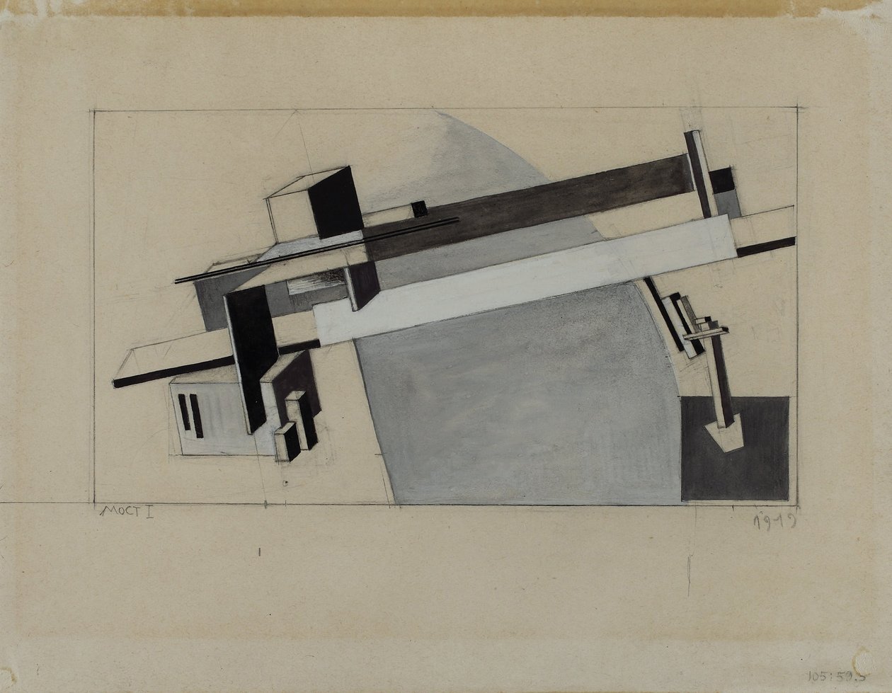 Studio per Proun 1A (Proun S. K.) il ponte da Eliezer Markowich Lissitzky