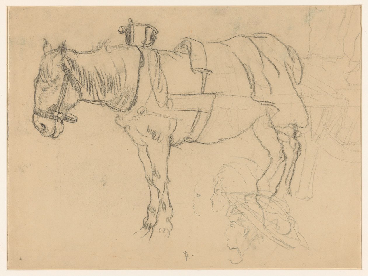 Cavallo attaccato e studi di teste da Leo Gestel (signed by artist)