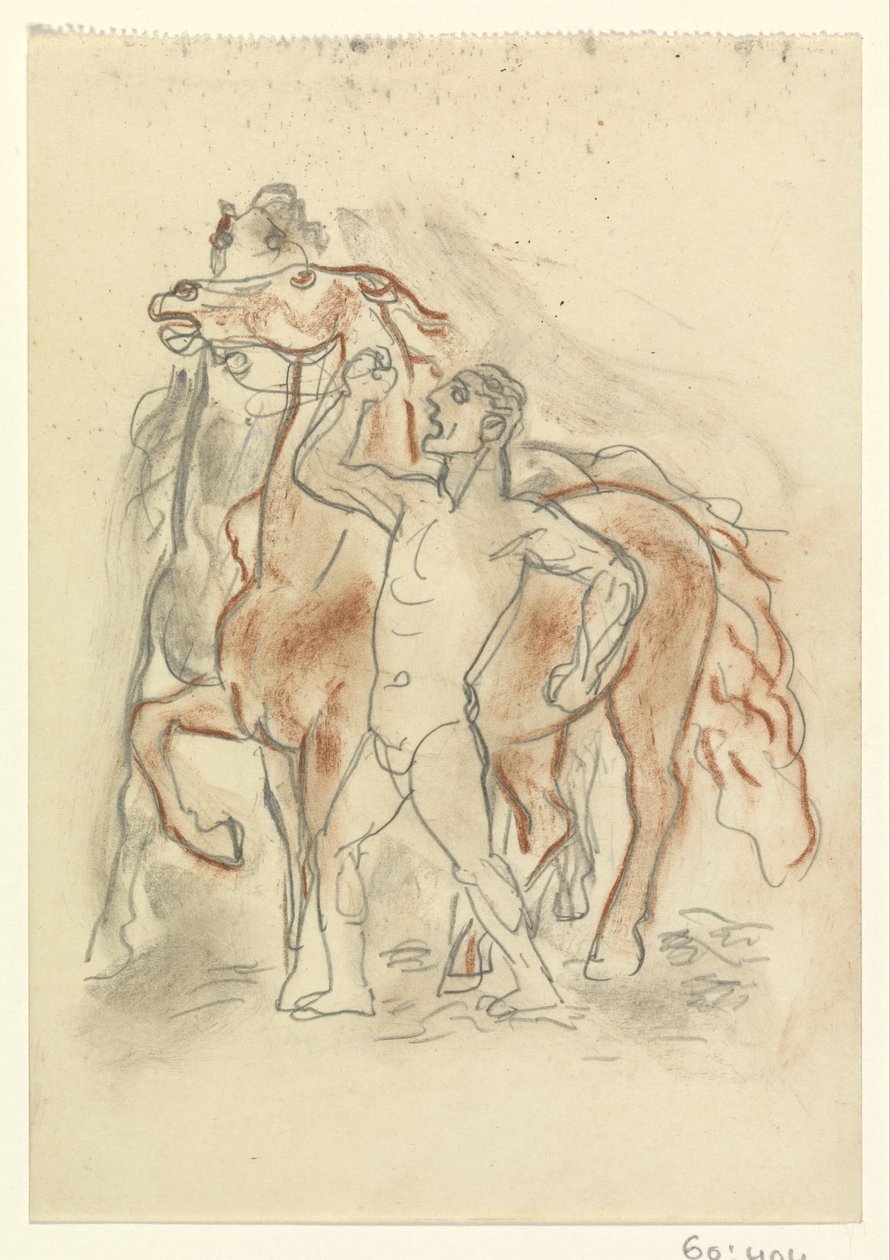 Uomo nudo che trattiene due cavalli da Leo Gestel