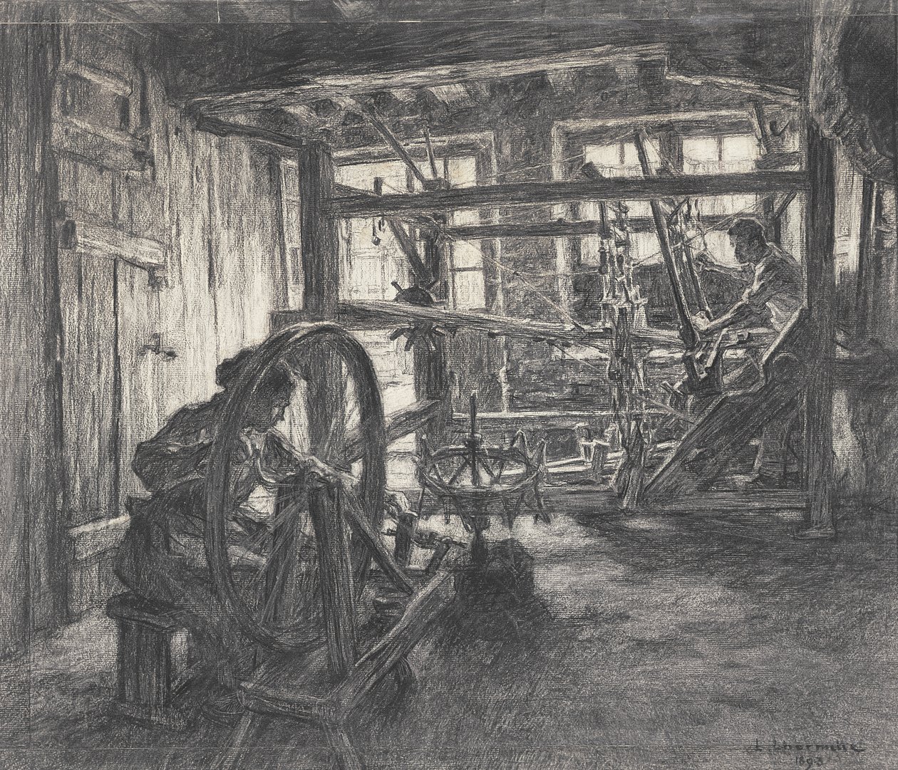 La bottega del tessitore a Dinan o, Il tessitore e sua moglie, 1893 da Leon Augustin Lhermitte