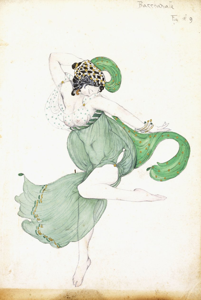 Costume design per "Bacchanale", ballerina solista da Leon Bakst