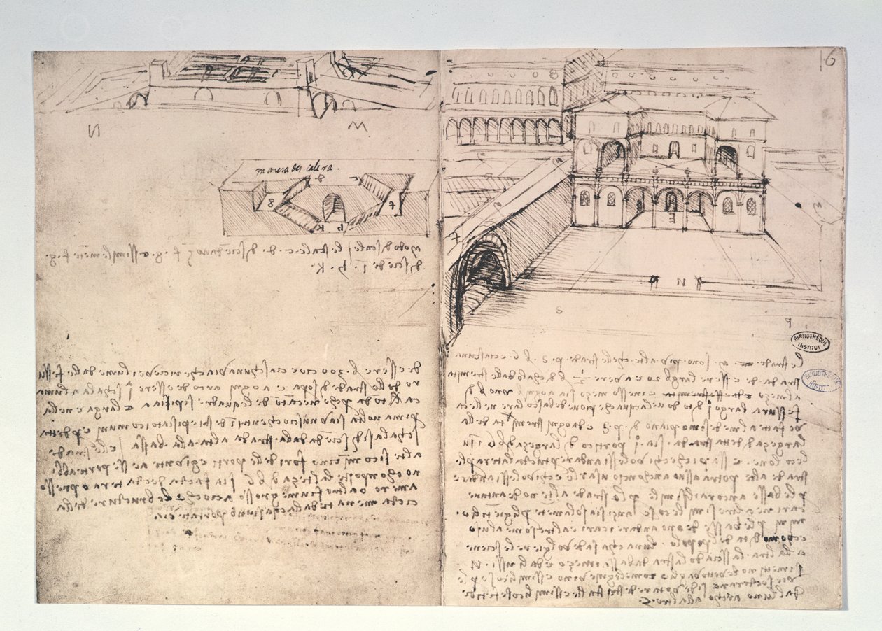Scala, fol. 15v, e Schizzo architettonico per una 