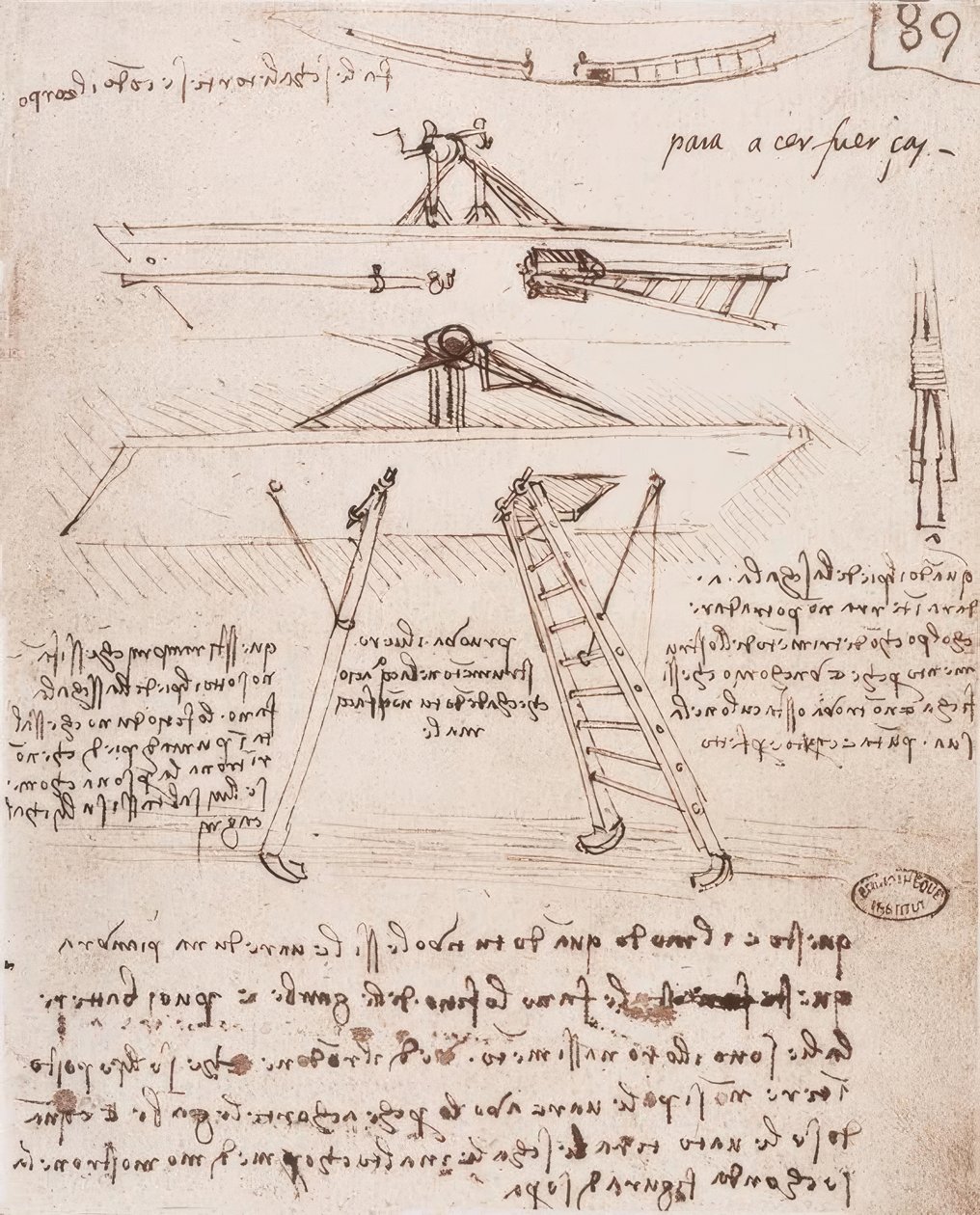 Dispositivo di decollo e atterraggio di una macchina volante da Leonardo da Vinci