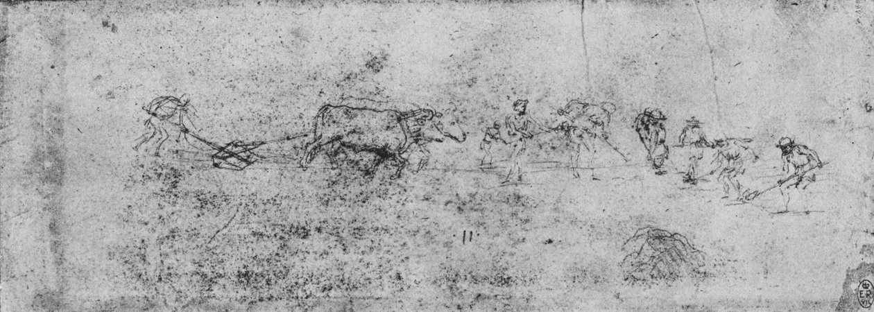 Uomini che arano e scavano, c1480 1945 da Leonardo da Vinci