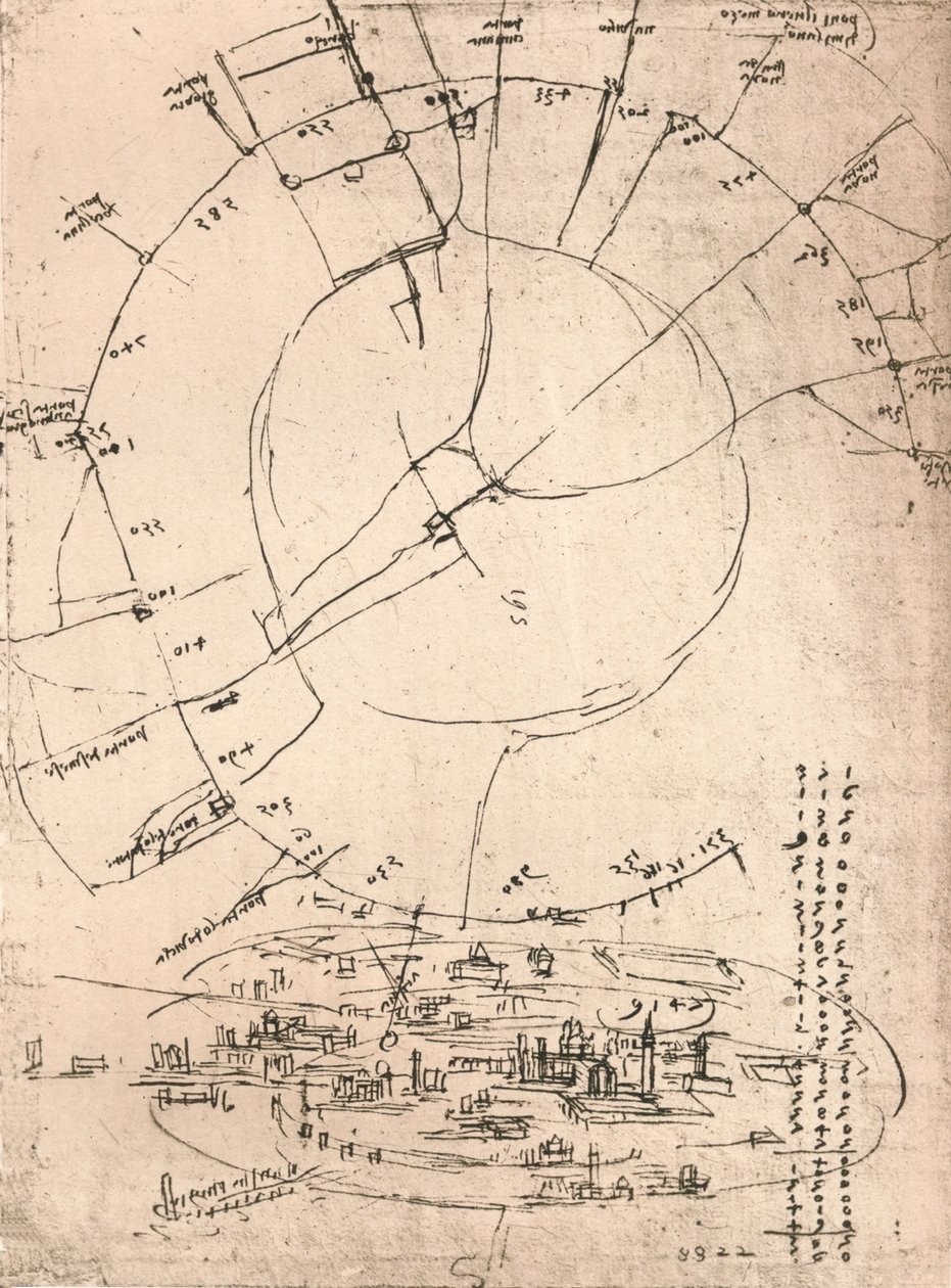 Mappa schizzo di Milano, c1472-c1519 1883 da Leonardo da Vinci
