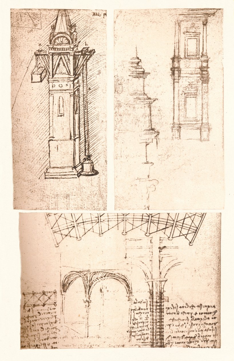 Tre disegni architettonici, c1472-c1519 1883 da Leonardo da Vinci