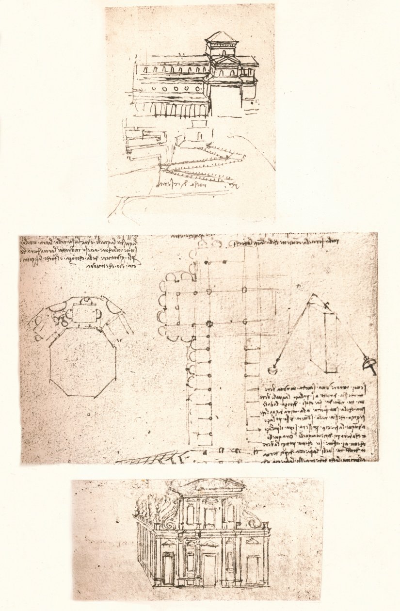 Tre disegni di chiese, c1472-c1519 1883 da Leonardo da Vinci