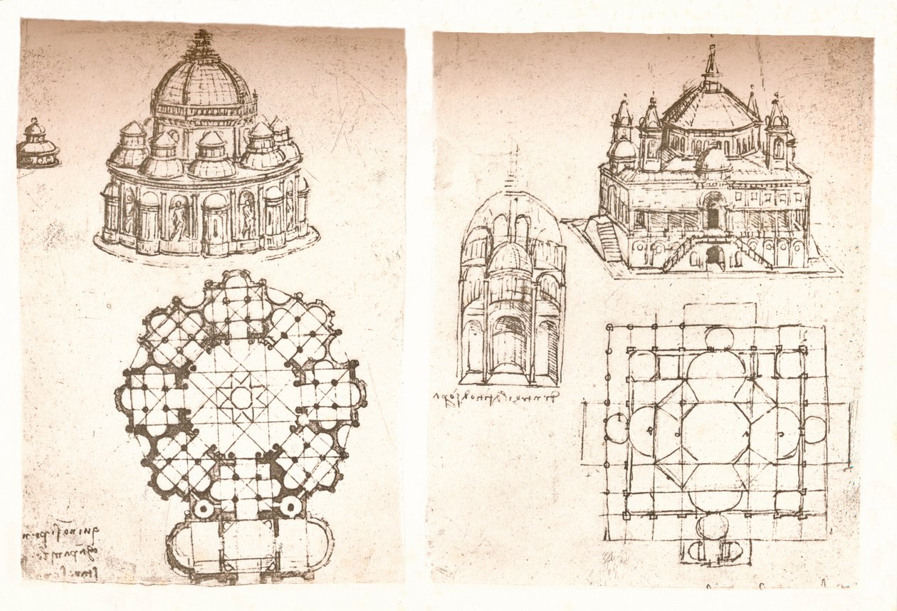Due disegni di chiese da Leonardo da Vinci