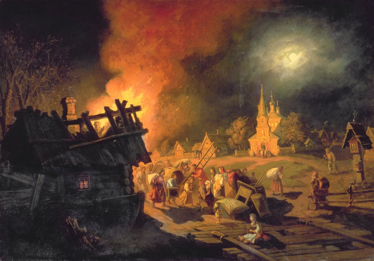 Incendio nel villaggio da Leonid Ivanovich Solomatkin
