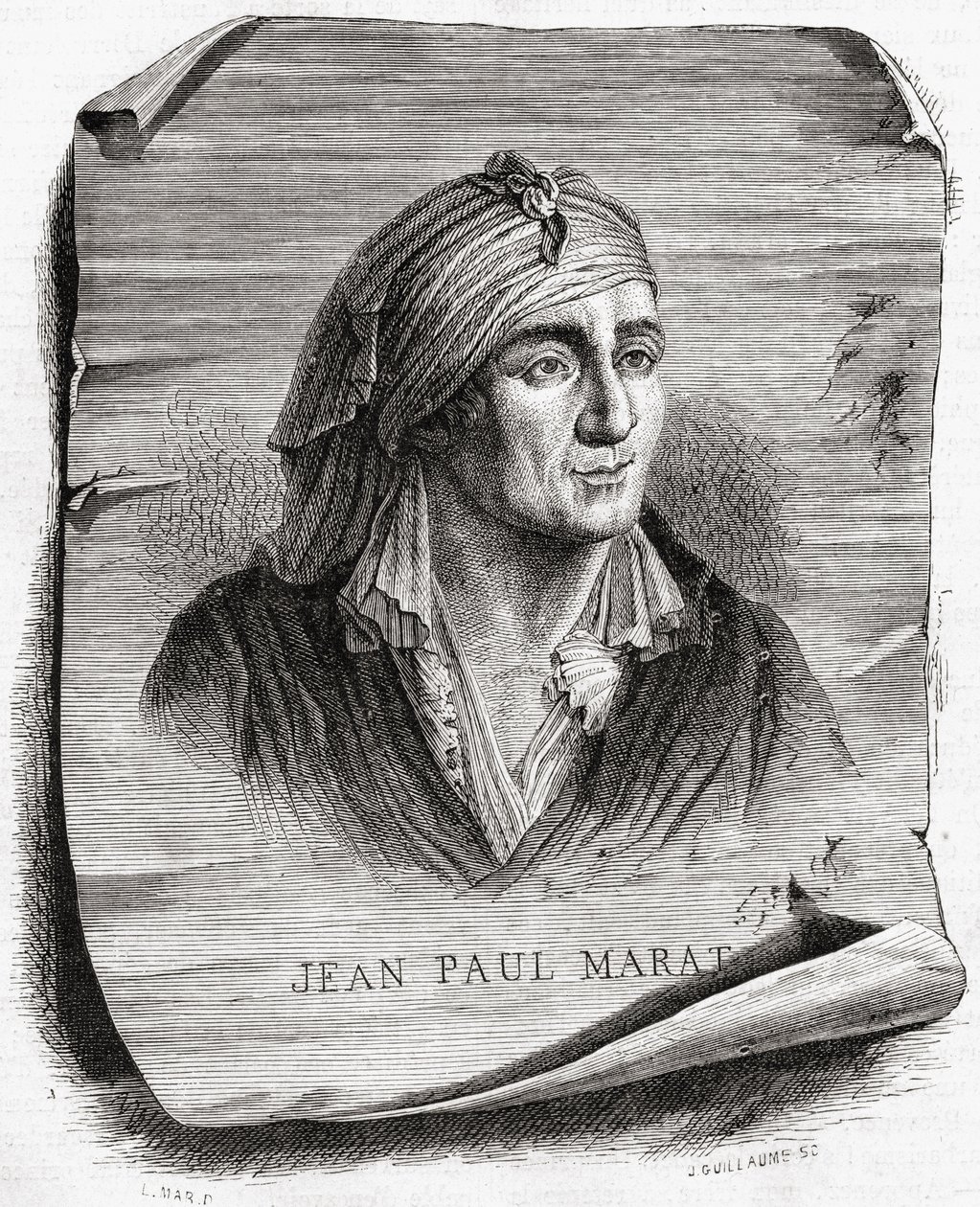 Ritratto di Jean Paul Marat inciso da Jean Baptiste Amedee Guillaume da Leopold Mar