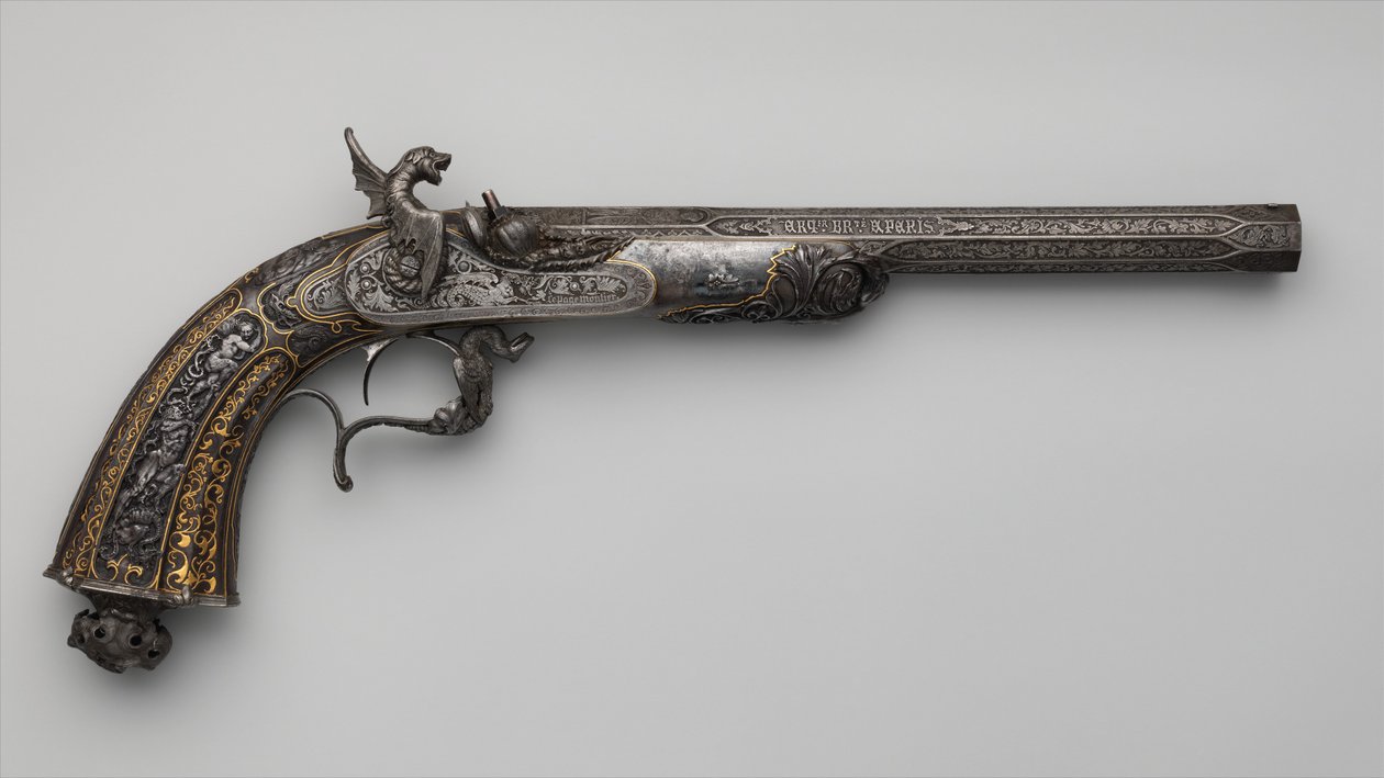 Pistola a percussione da esposizione, francese, Parigi, datata 1849 da Lepage Moutier