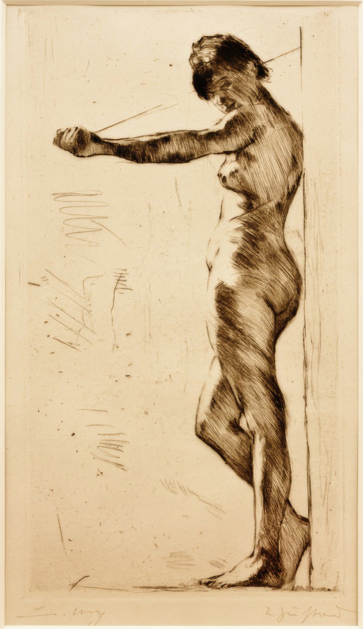 Nudo femminile in piedi appoggiato al muro da Lesser Ury