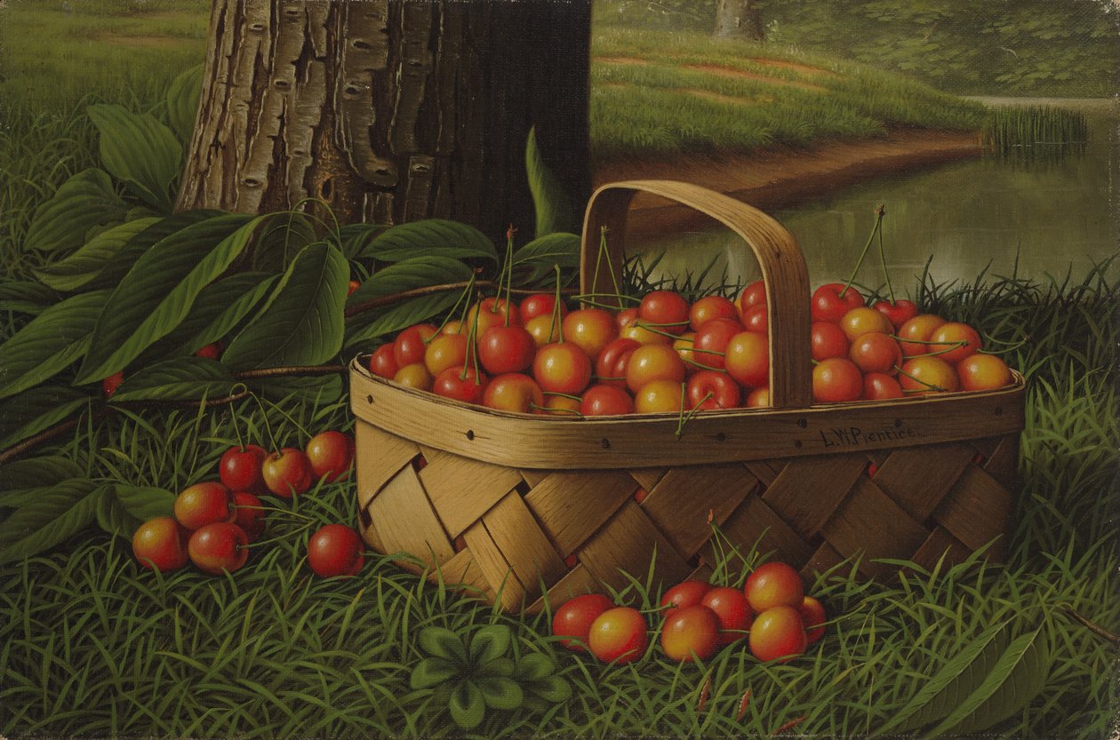 Ciliegie in un cesto, c.1890-1900 da Levi Wells Prentice
