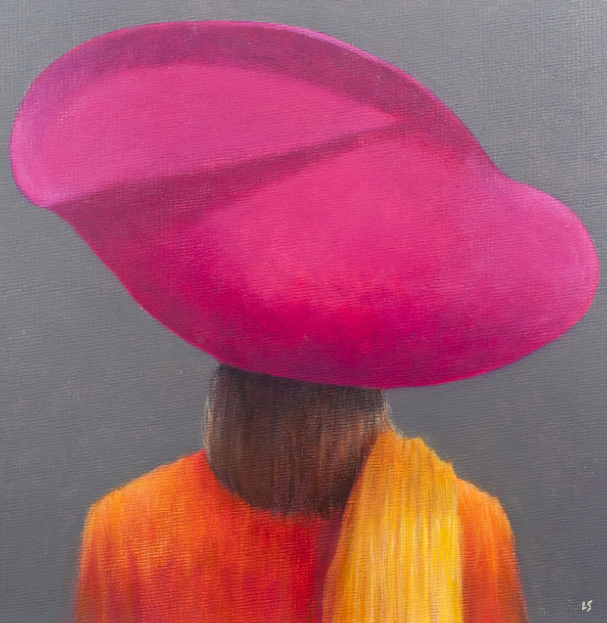 Cappello magenta, giacca zafferano, 2014 da Lincoln Seligman
