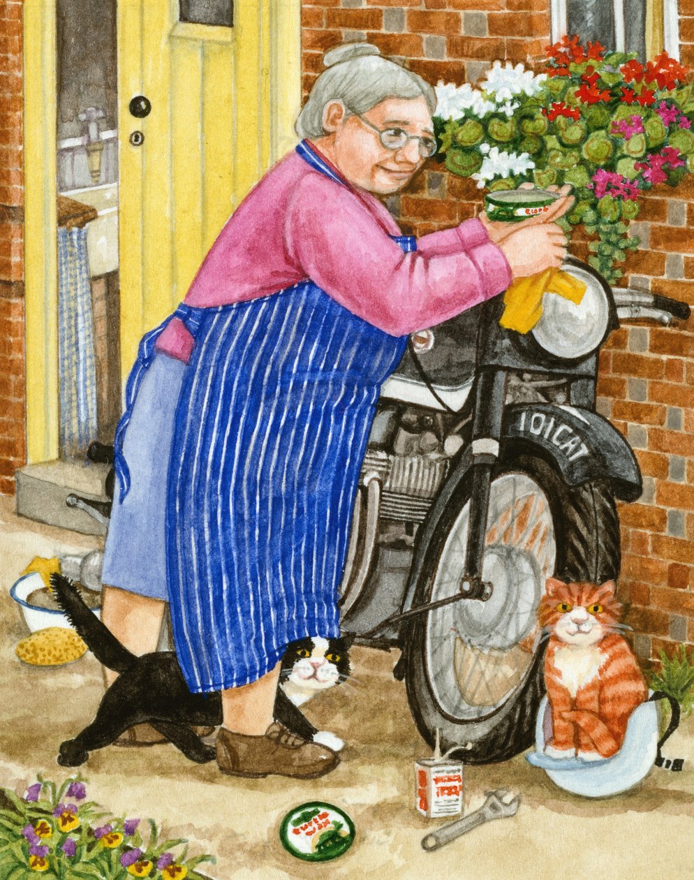 Nonna e 2 gatti e motocicletta da Linda Benton