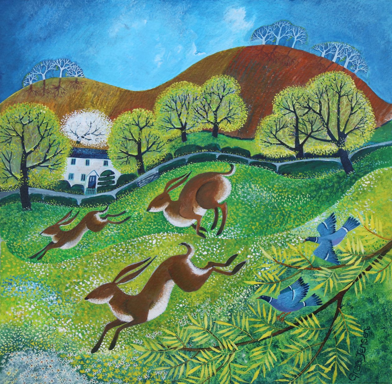 Lepri di primavera, 2025 (acrilici su lino) da Lisa Graa Jensen